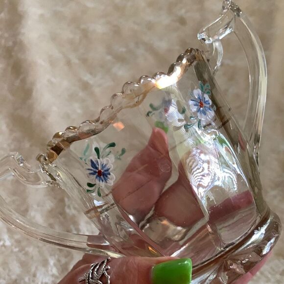 Vintage Sugar Bowl Crystal Gold Leaf  Heavy Glass Hand Painted - Picture 1 of 10